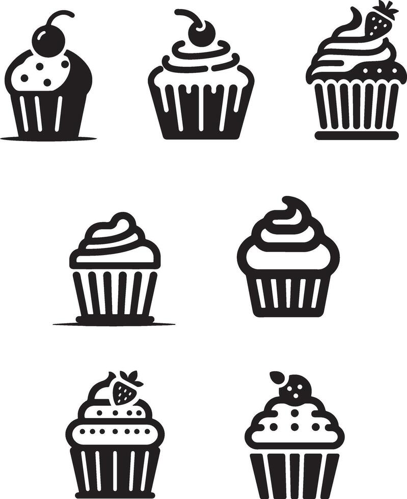 Cupcakes icons set isolated on white background vector