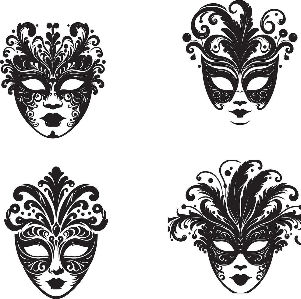 Four venetian masks with ornate designs vector
