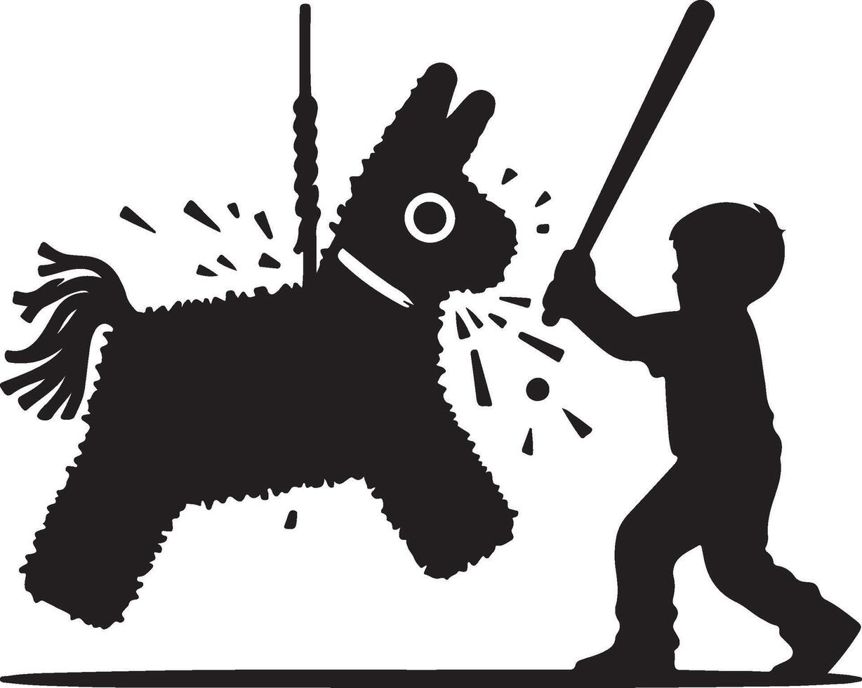 A boy is swinging a bat at a pinata vector