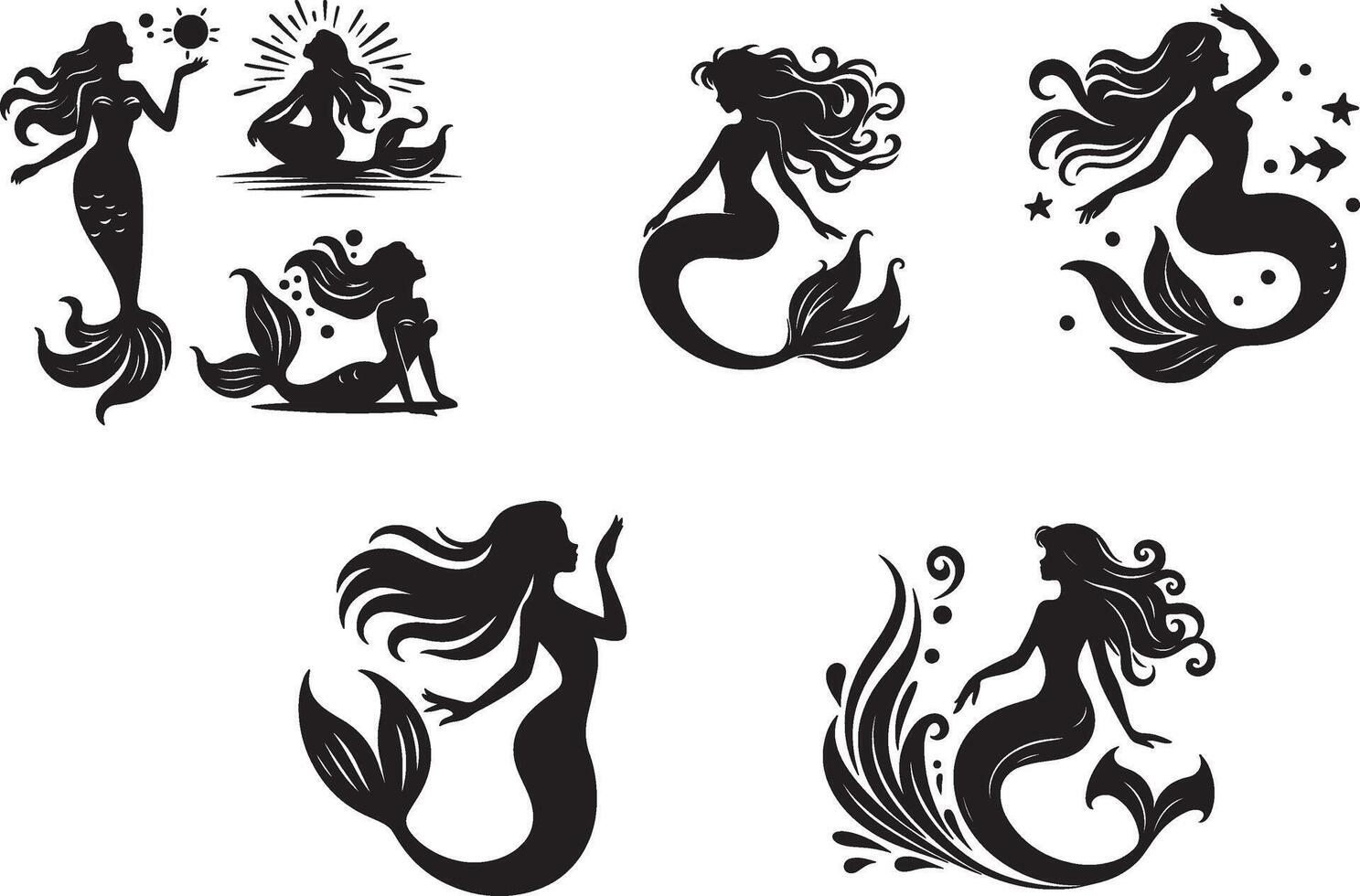 Mermaid silhouettes on white background vector