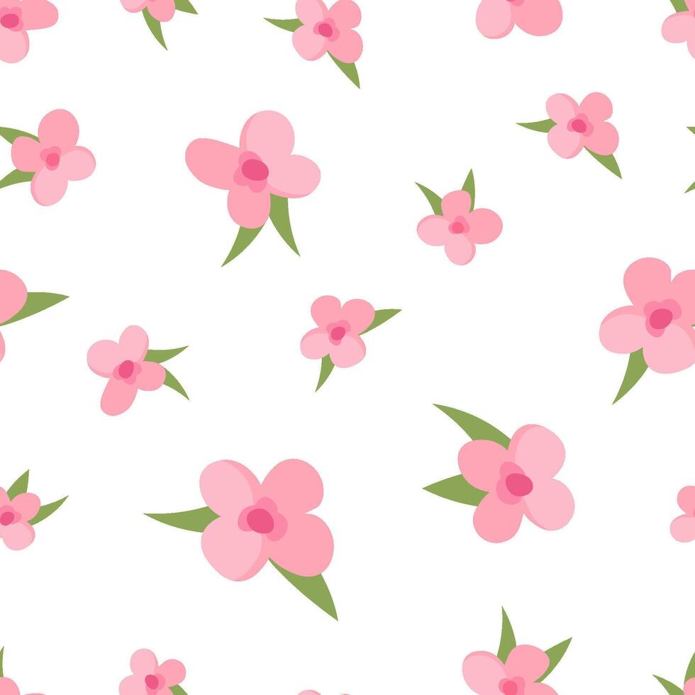 Floral minimalistic seamless pattern with small pink flowers. Cute vintage texture vector