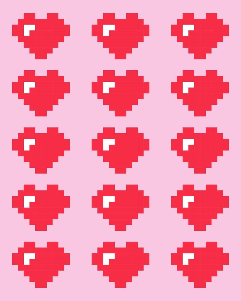 Happy Valentines Day card with red pixel hearts vector