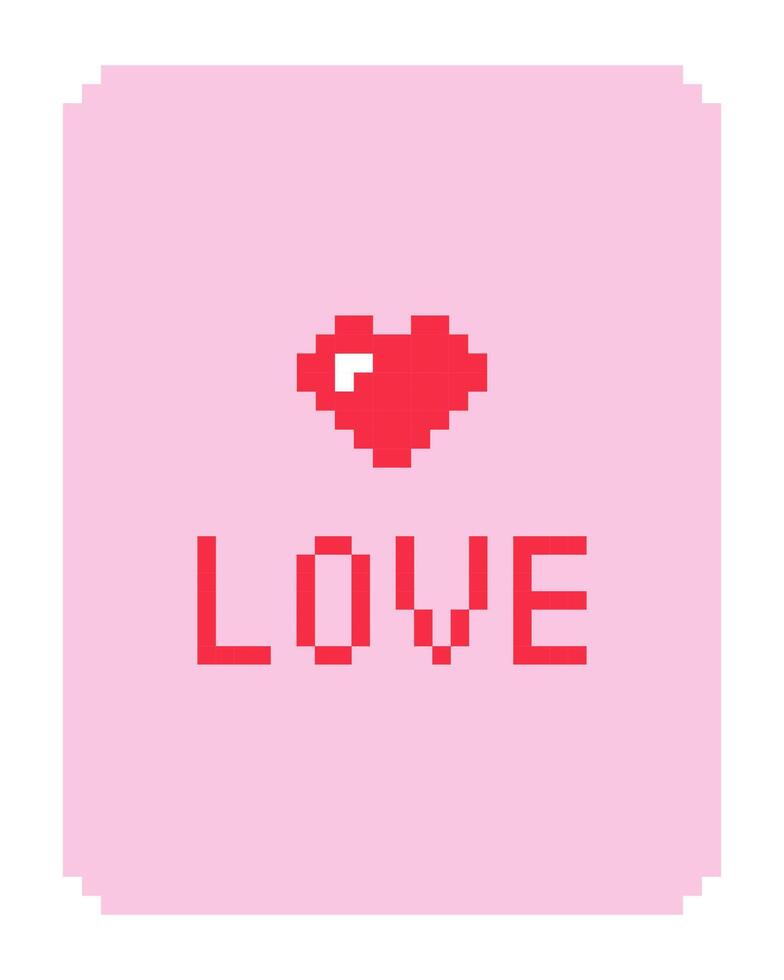 Valentines Day card with pixel heart and word Love vector