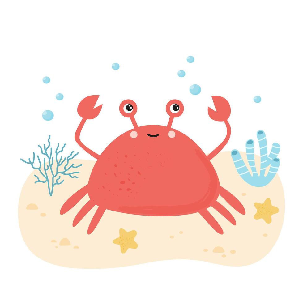 Red smiling crab under the sea illustration vector