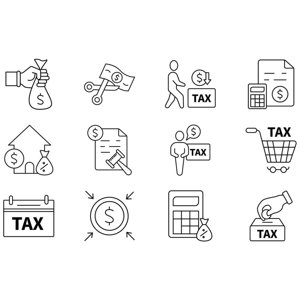 tax icons set. Set of editable stroke icons.Set of tax. vector
