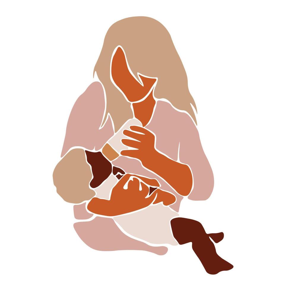 Mother bottle feeding her new born baby abstract vector