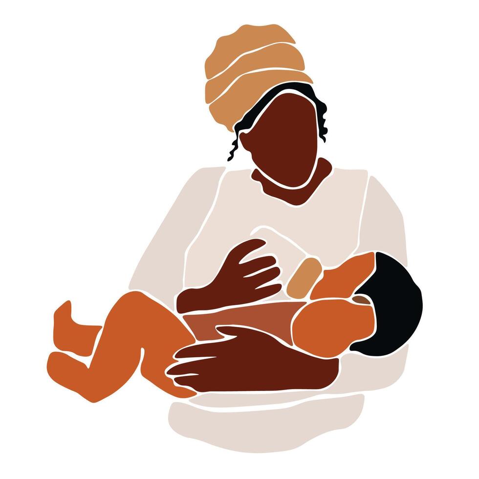 Mother holding her child and bottle feeding abstract vector