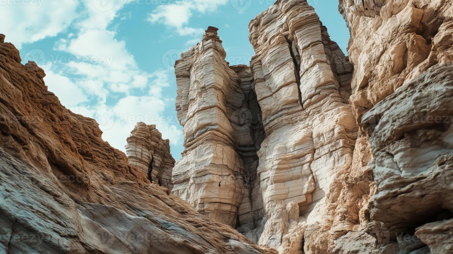 The rock formations in the canyon are very tall photo