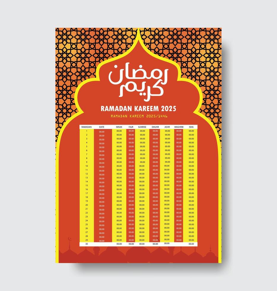 Ramadan Kareem Schedule Calendar, Ramadan Kareem Mubarak vector