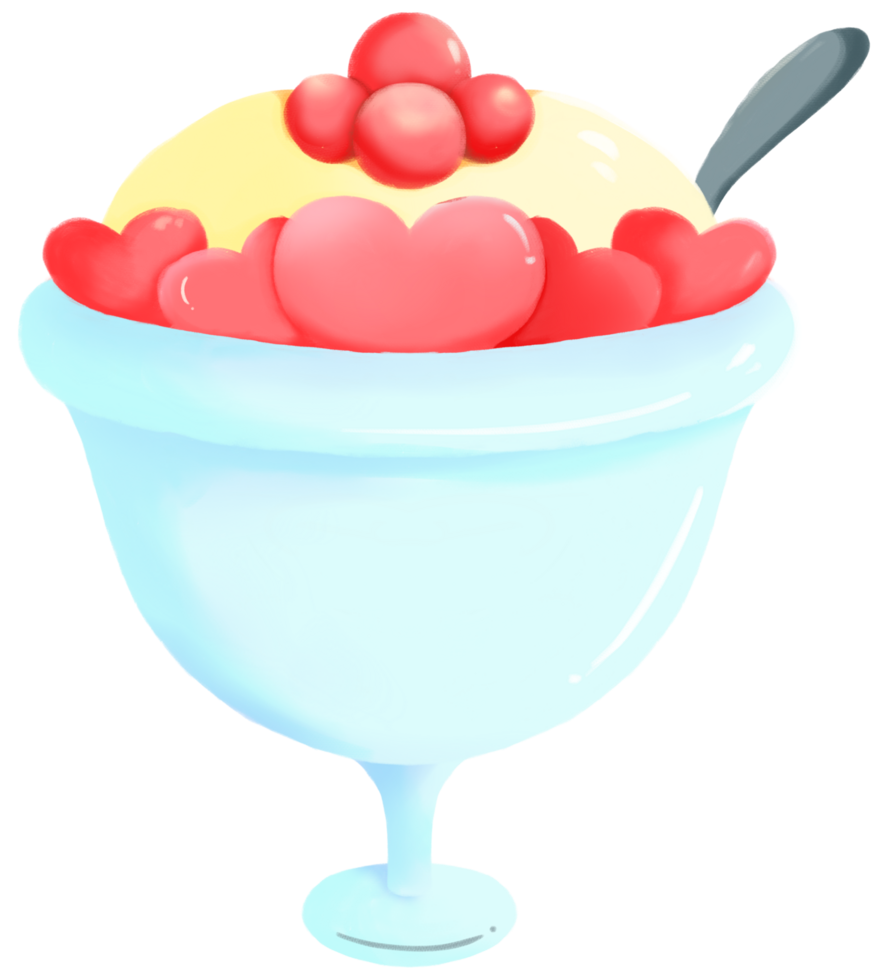 Cute Pastel Ice Cream with Red Heart Candy png