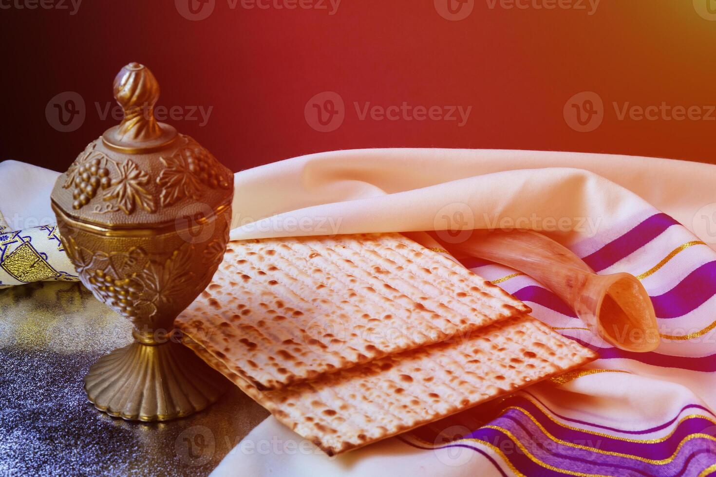 passover jewish matzoh bread holiday matzoth celebration traditional three pieces of Matzo got the Passover Seder photo