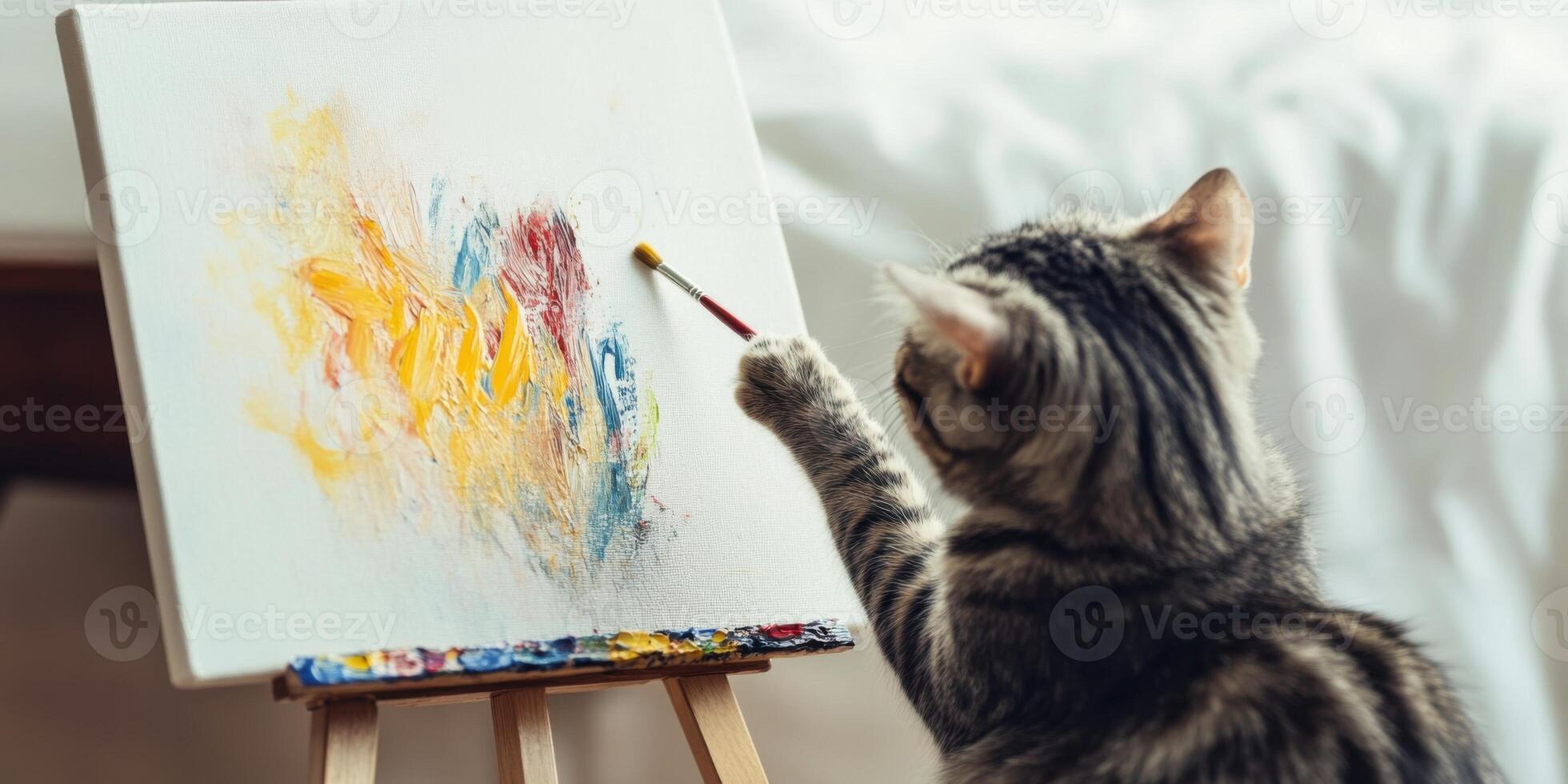 A Charming and Creative Cat Painting Done on a Beautiful Canvas for Art Enthusiasts photo