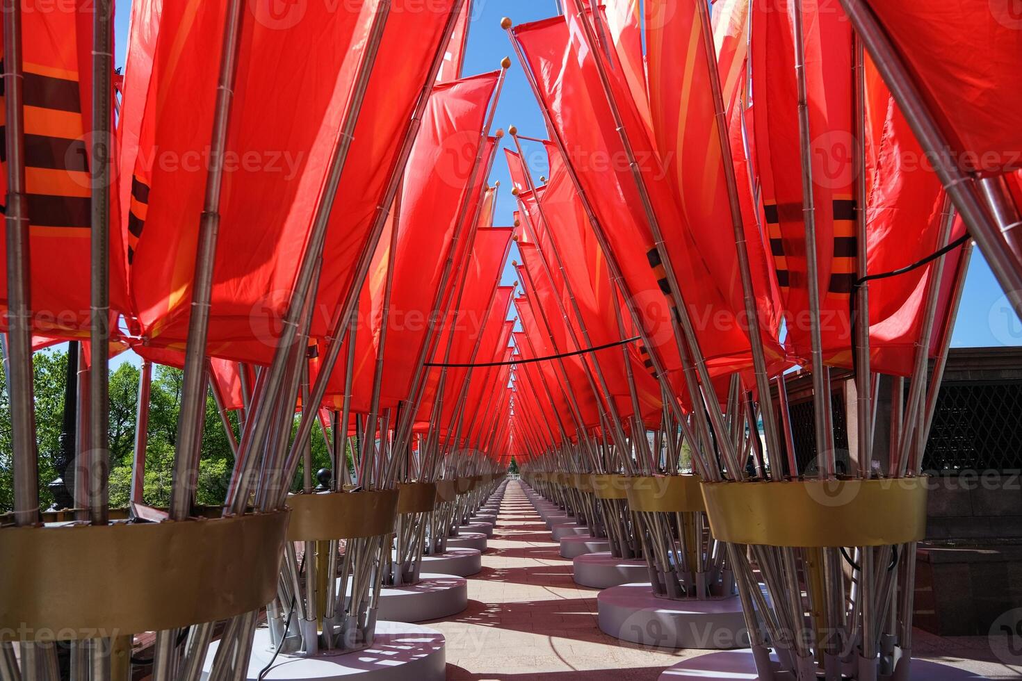 A row of red flags photo