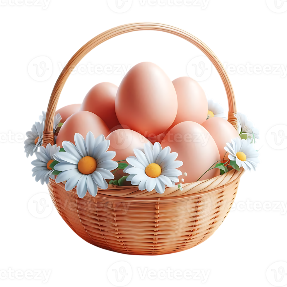 Farm Fresh Eggs with Floral Arrangement in a Basket png