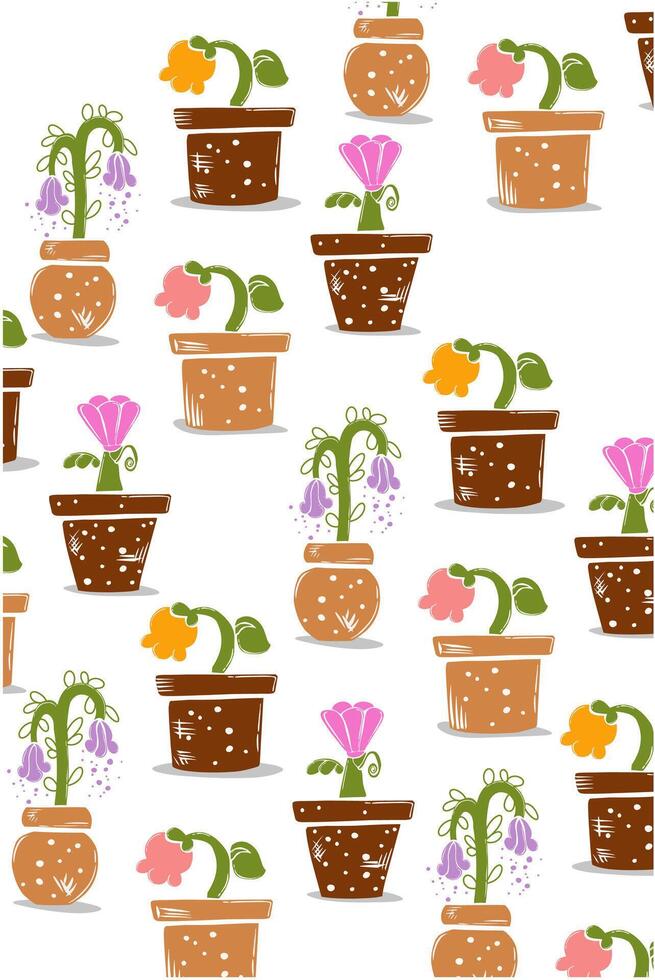 Illustration of various beautiful colorful flowers in pots issolated on white vector