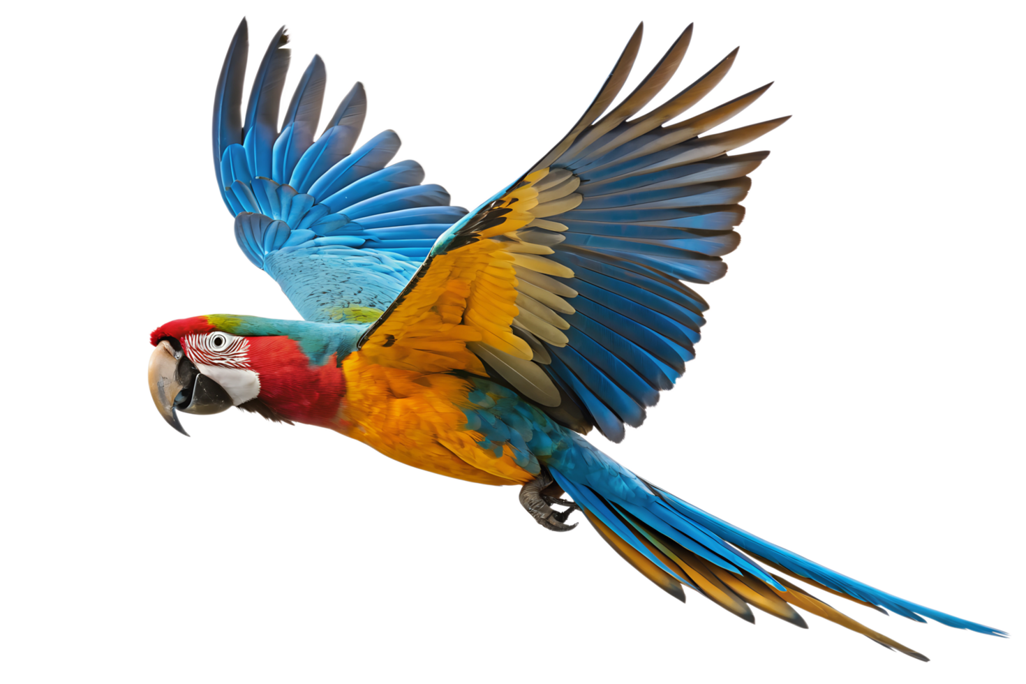 Flying colorful Macaw parrot isolated on the transparent background png