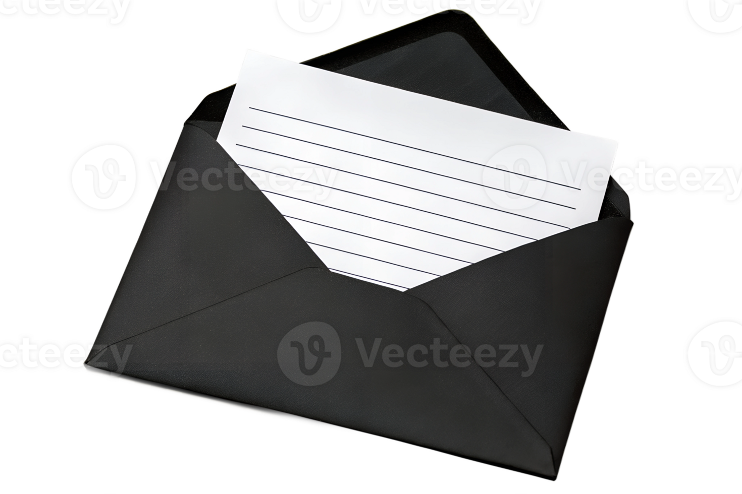 Open black envelope with empty piece of paper isolated on the transparent background png