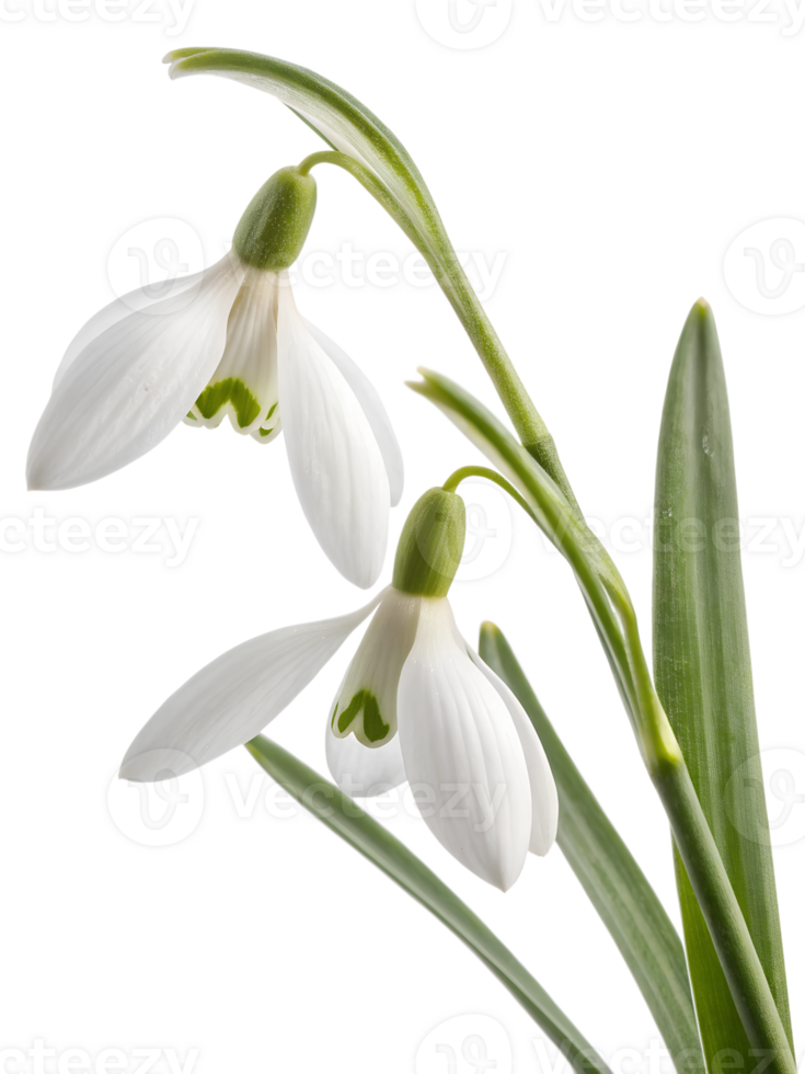 Snowdrop flowers isolated on transparent background, early spring bloom, white flower, floral design, fresh blossom, seasonal flower png