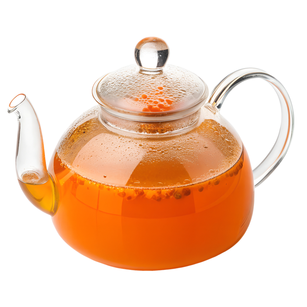 Sea buckthorn tea in teapot isolated on the transparent background png