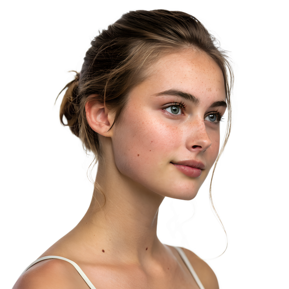 Portrait of young girl with her hair pulled back isolated on transparent background png