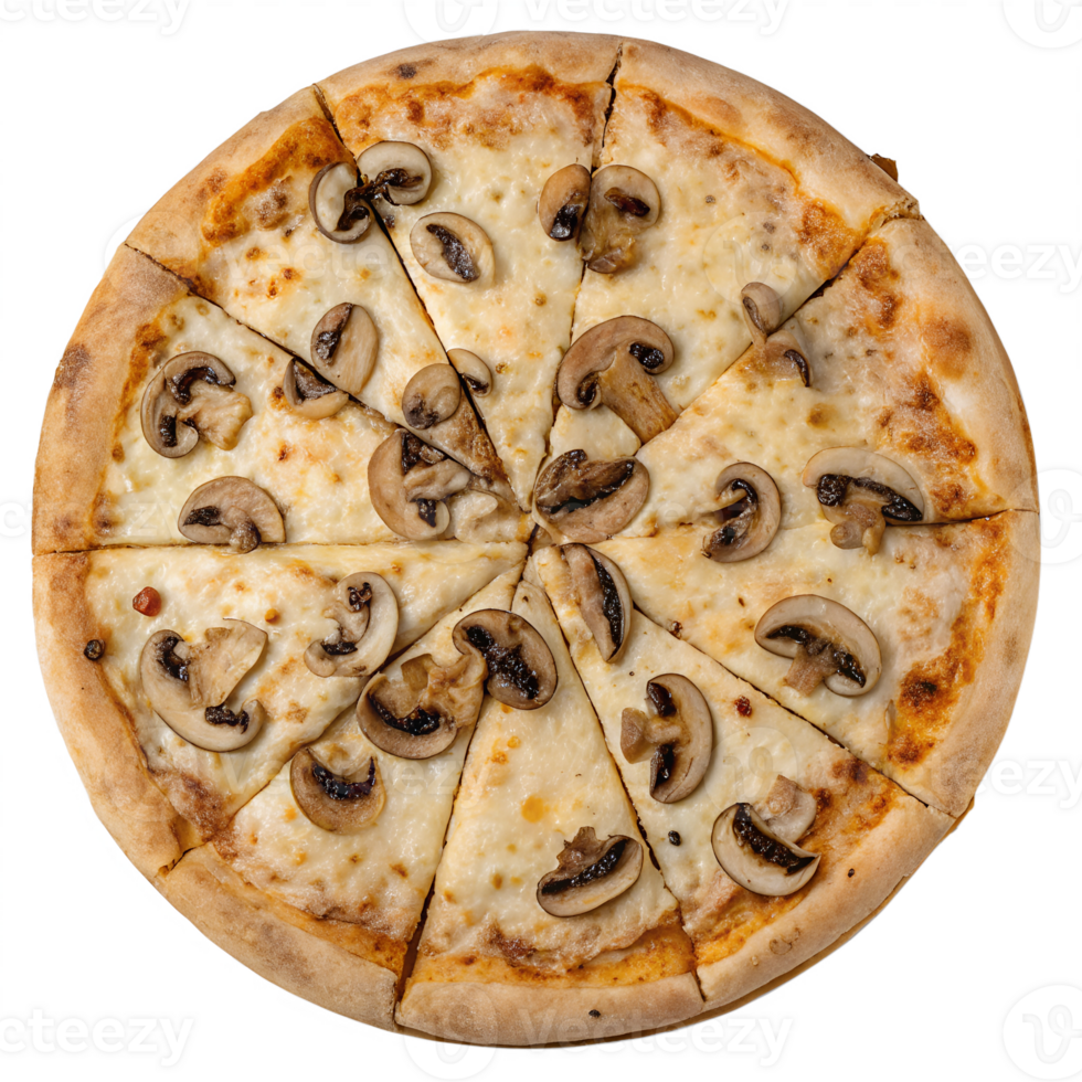 Delicious pizza with mushrooms isolated on transparent background, italian cuisine, cheesy, appetizing png