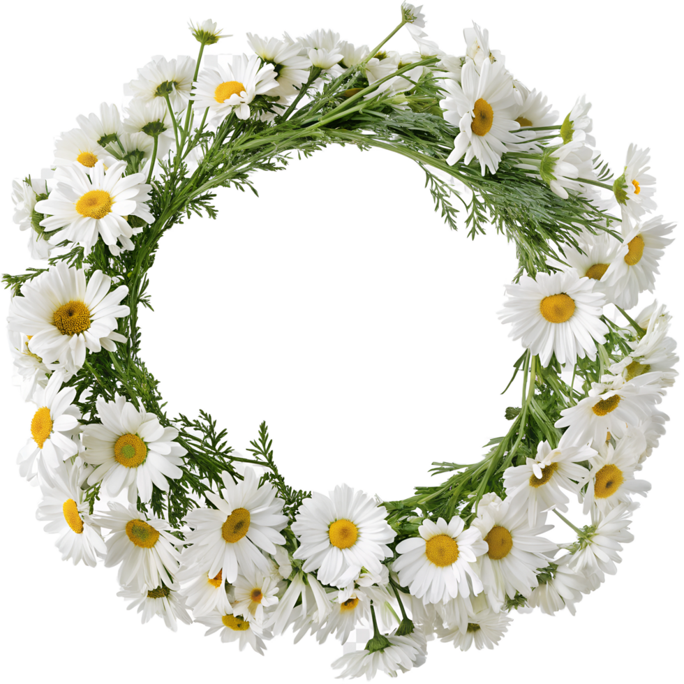 Wreath of blooming white daisies isolated on the transparent background png