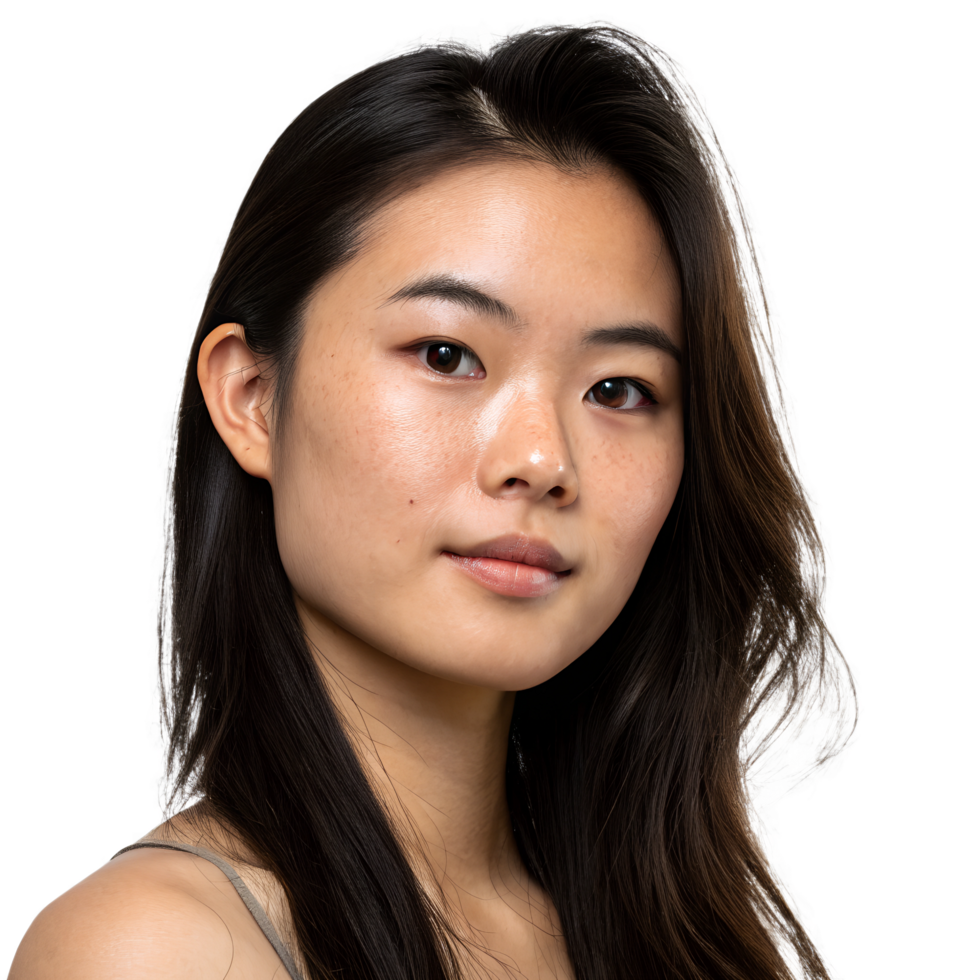 Portrait of young Asian girl with long hair isolated on transparent background png