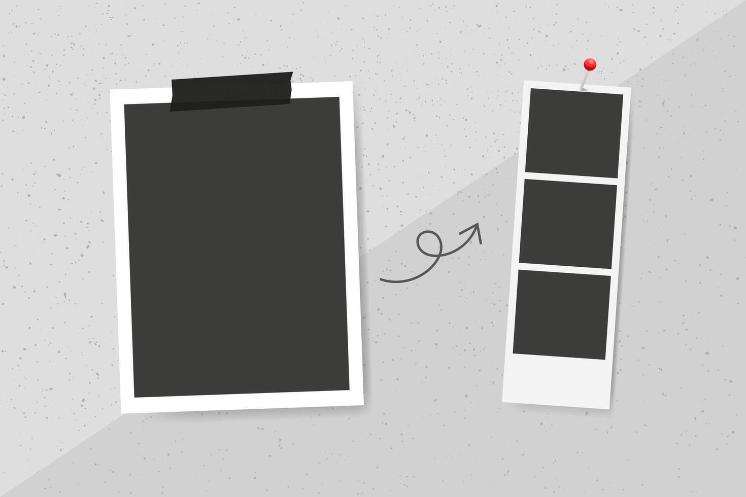 Blank Instant picture, photo booth strip frame collage on a grey wall vector