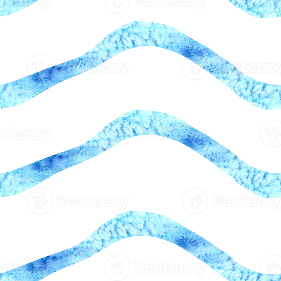 Blue striped wavy background. Seamless pattern from brush strokes. Watercolor hand drawn illustration. Summer coastal concept. Mediterranean ornament. Curly paint line. Template for wallpaper, cover png