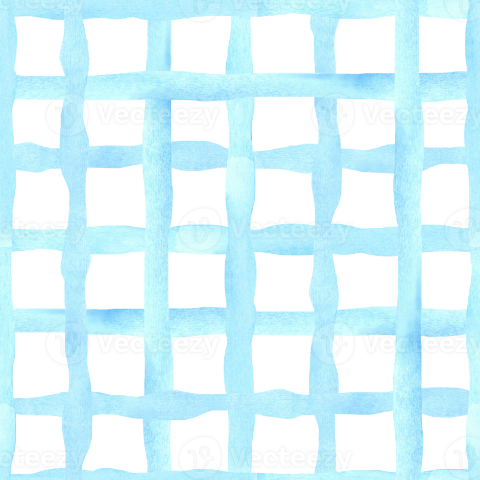 Hand drawn checkered background with blue stripes. Plaid seamless pattern. Watercolor illustration. Tapes ornament geometric, brush strokes. Curly paint lines. Template for wallpaper, textile. png