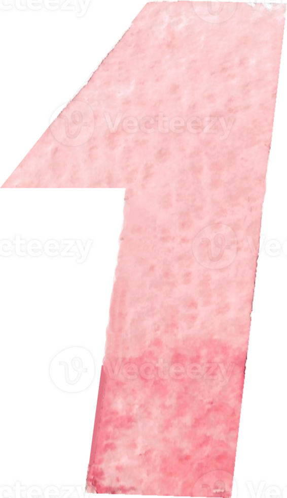 Numeric one or number one that is drawn and painted by hand in light red watercolor of fine art style png