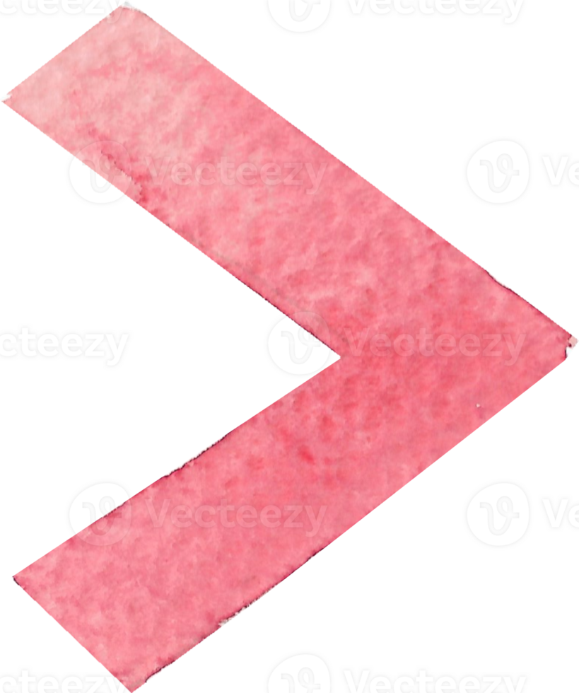 Numeric Greater Than or Greater Than symbol that is drawn and painted by hand in light red watercolor of fine art style png