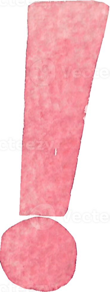 Numeric Exclamation or Exclamation symbol that is drawn and painted by hand in light red watercolor of fine art style png