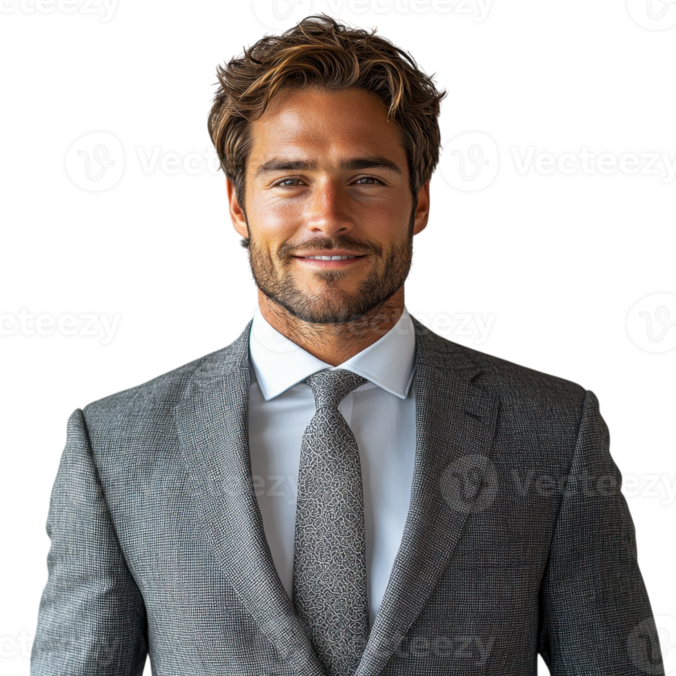 Stylish young man in a light gray checkered suit, isolated on transparent background png