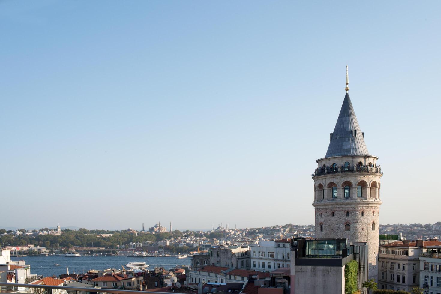 Aerial view of Istanbul skyline, with Galata Tower and beautiful mosques in the background photo