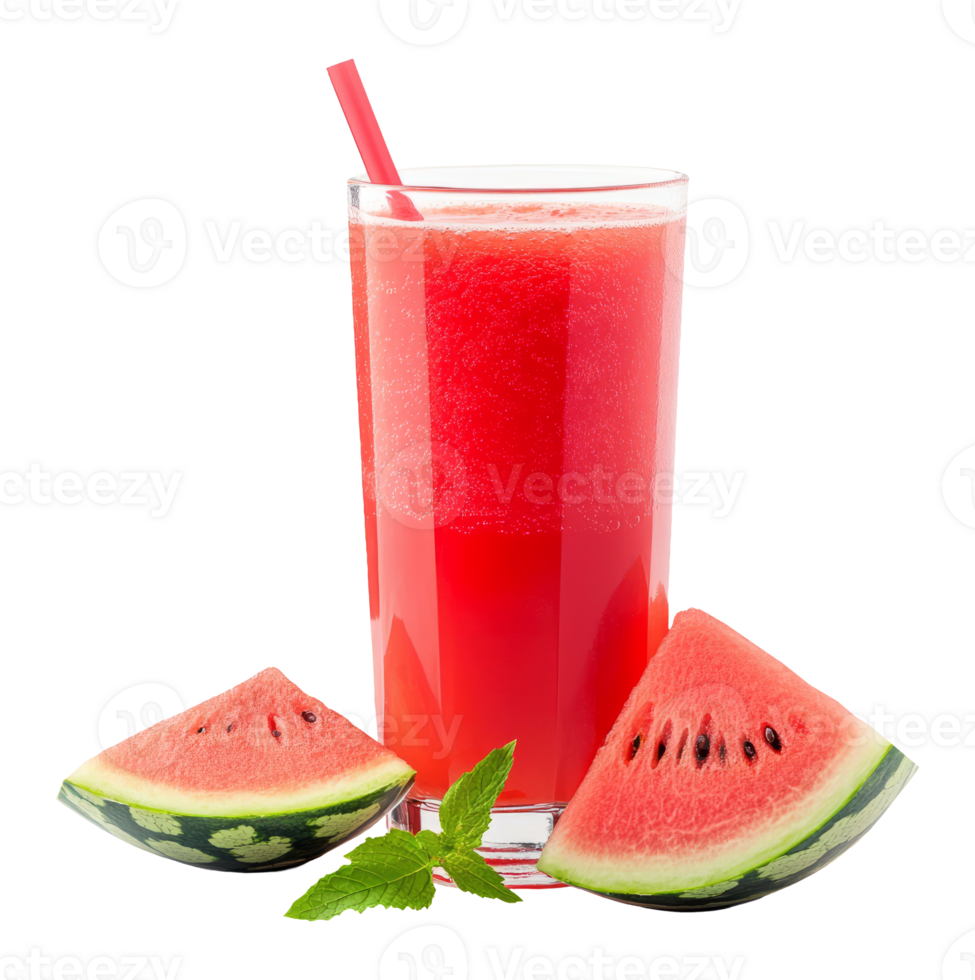 Watermelon smoothie in a glass glass, and next to it slices of watermelon and a mint branch png