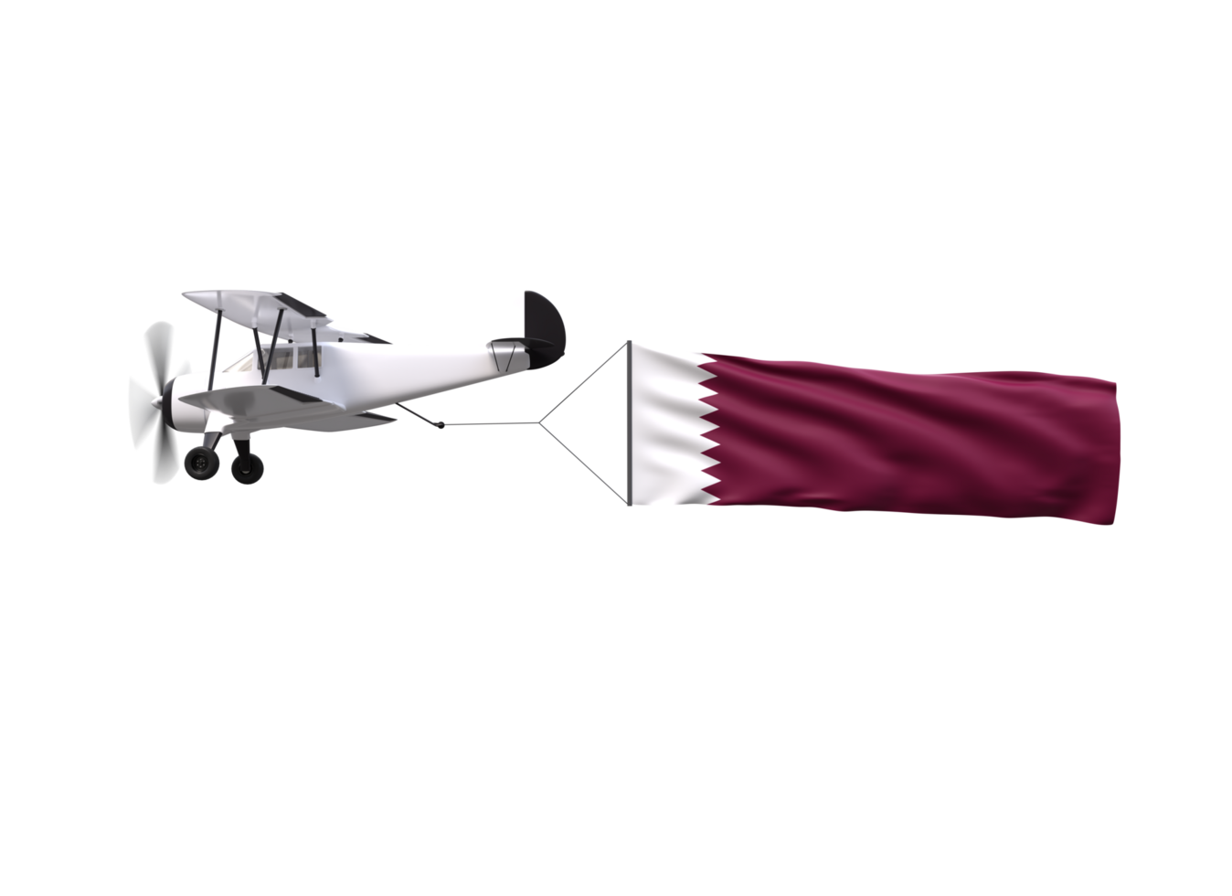 A small airplane flying with a qatar flag png