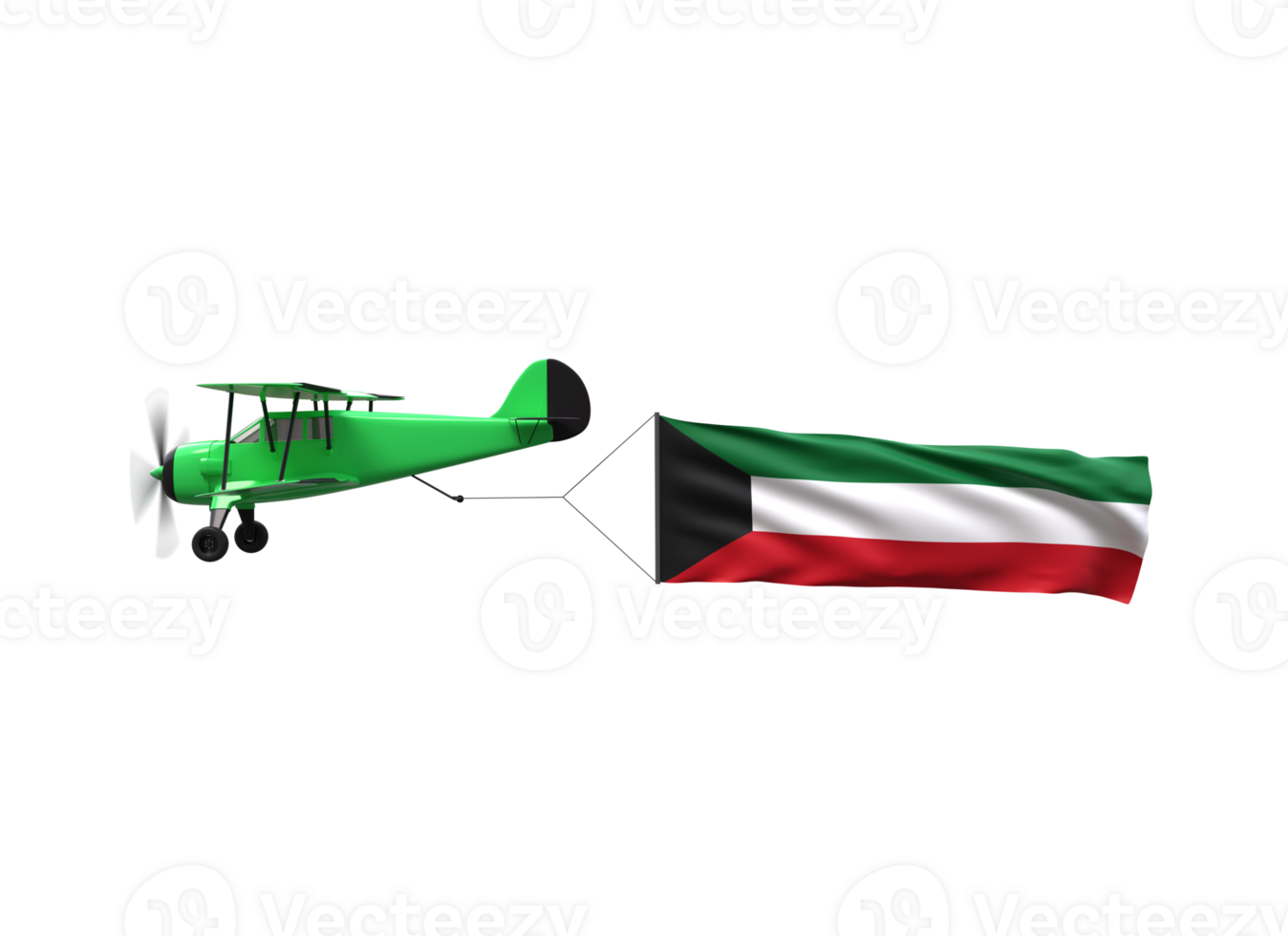 A green airplane flying over the flag of kuwait png