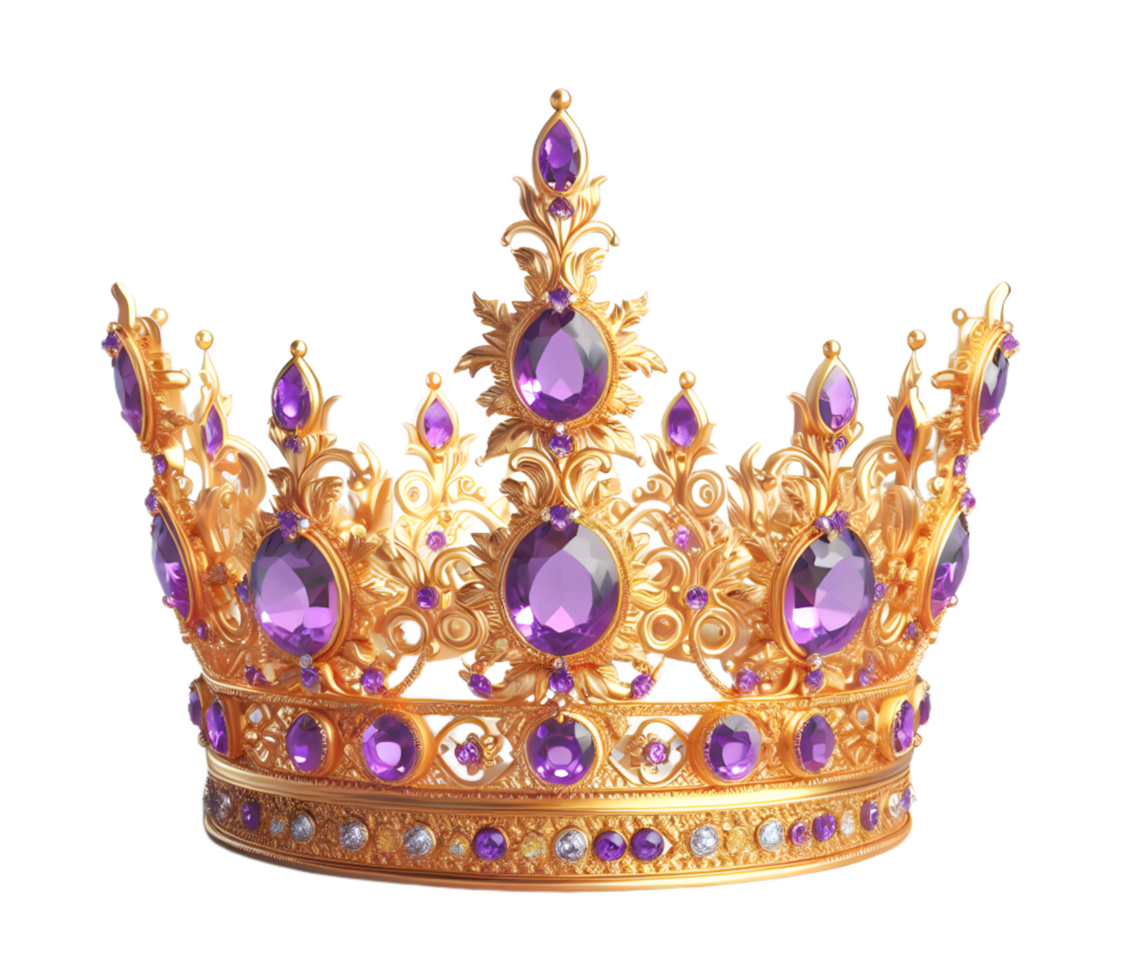 A purple crown with gold and purple stones png