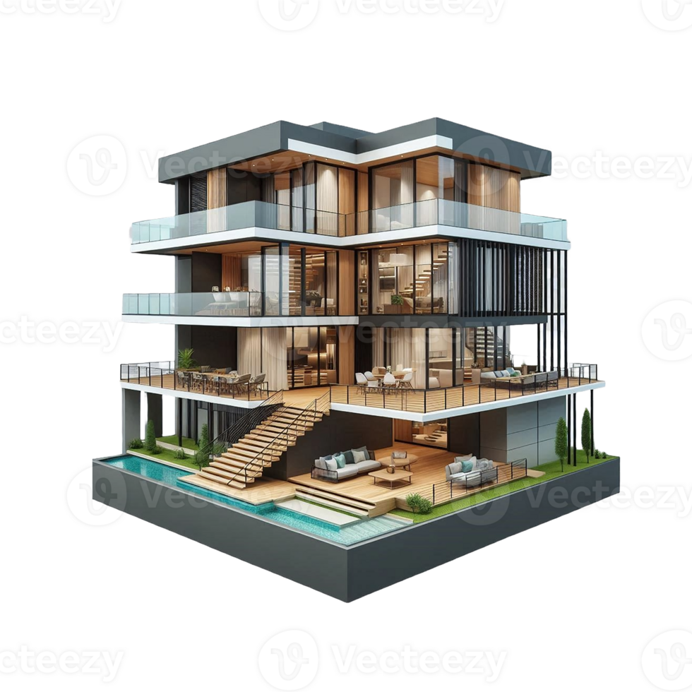 3d rendering of a modern house with a pool png