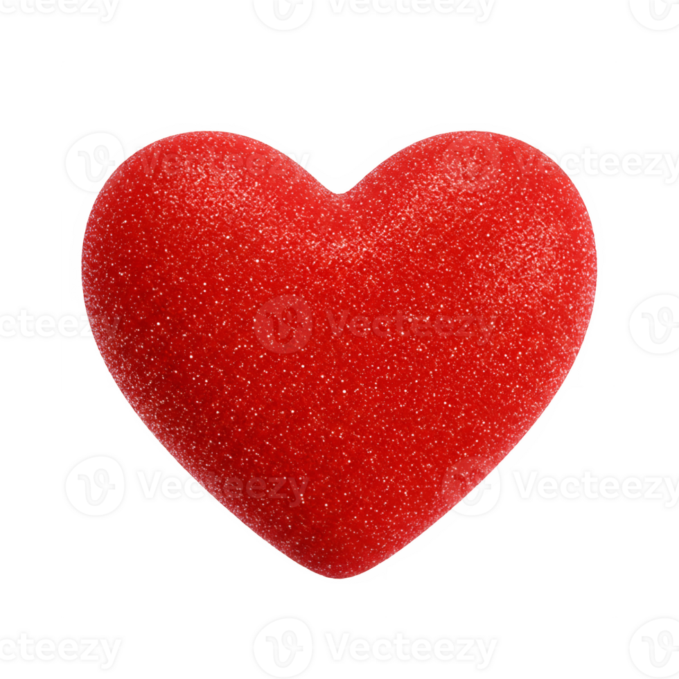 Highly detailed 3D render of vibrant red glitter heart, isolated on transparent background png