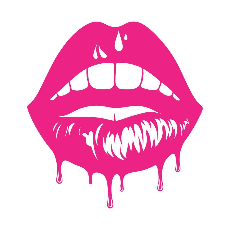 A pink lips with dripping liquid on it vector