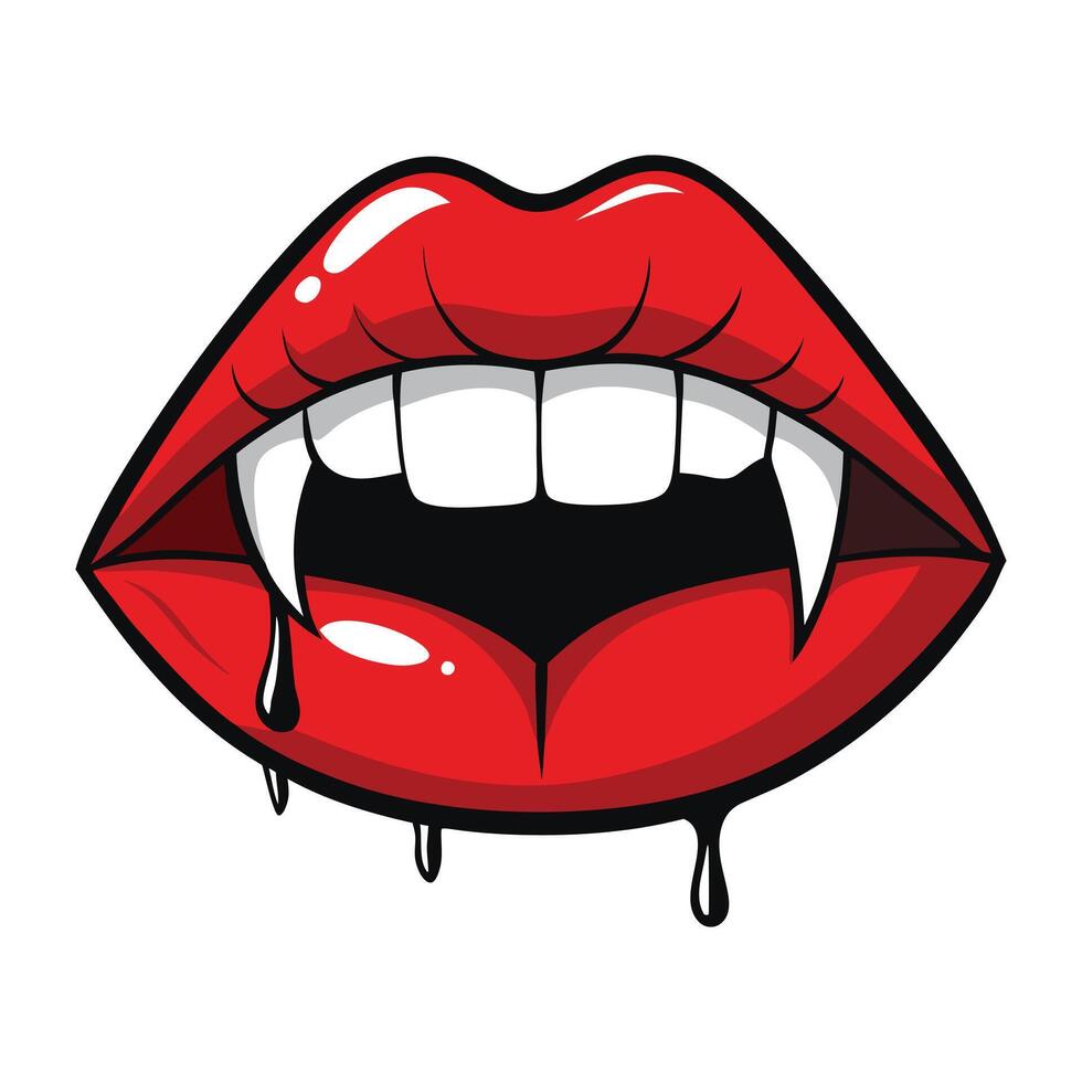 Vampire lips with dripping blood and teeth vector