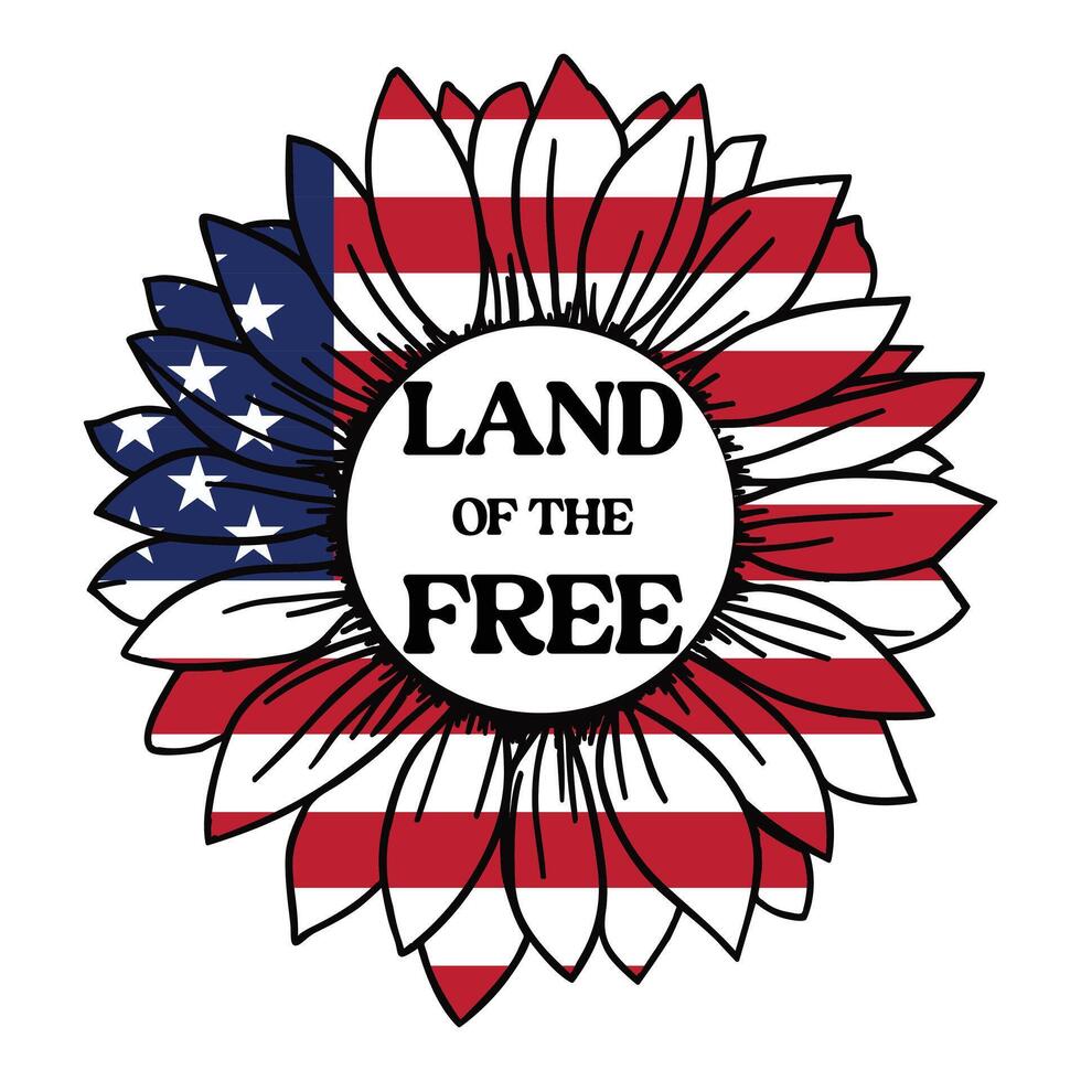 USA Independence Day T-shirt with Sunflower and Flag Typography vector