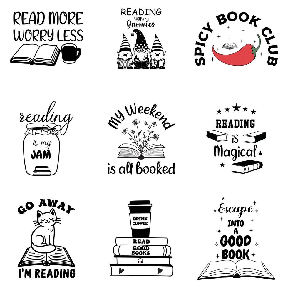 set of Unique Education Illustration T-shirt for Avid Book Readers vector