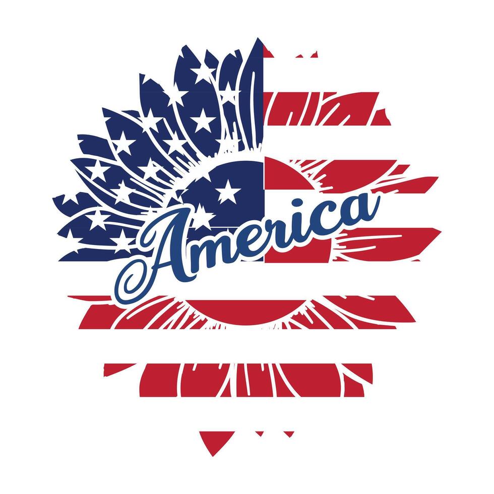 Bold 4th of July T-shirt Design with Sunflower and American Pride vector