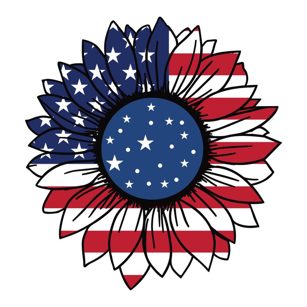 PrintVibrant 4th of July Clipart with Sunflower and USA Flag Design vector