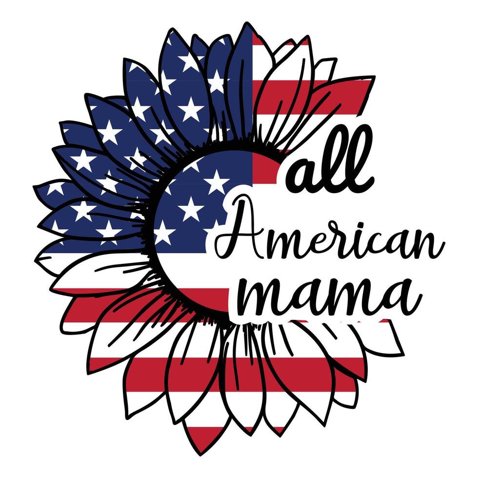 Bold Sunflower 4th of July T-shirt Featuring Flag Typography vector