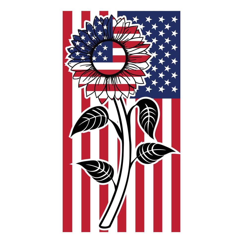 Sunflower 4th of July Clipart with American Flag and USA Theme vector