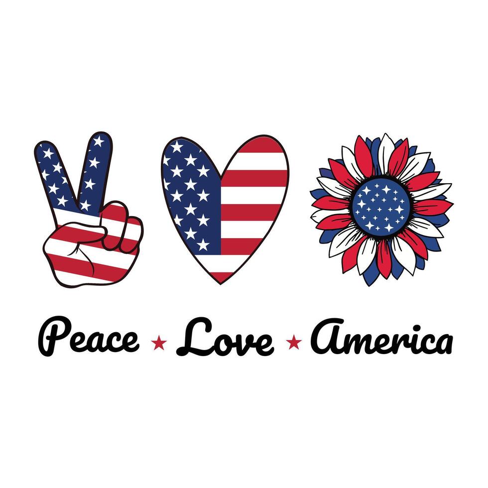 Red, White, and Blue Sunflower T-shirt with American Flag Design vector